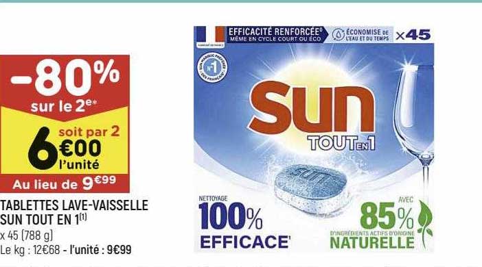 tablettes lave-vaisselle sun tout en 1