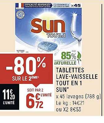 tablettes lave-vaisselle tout en 1 sun