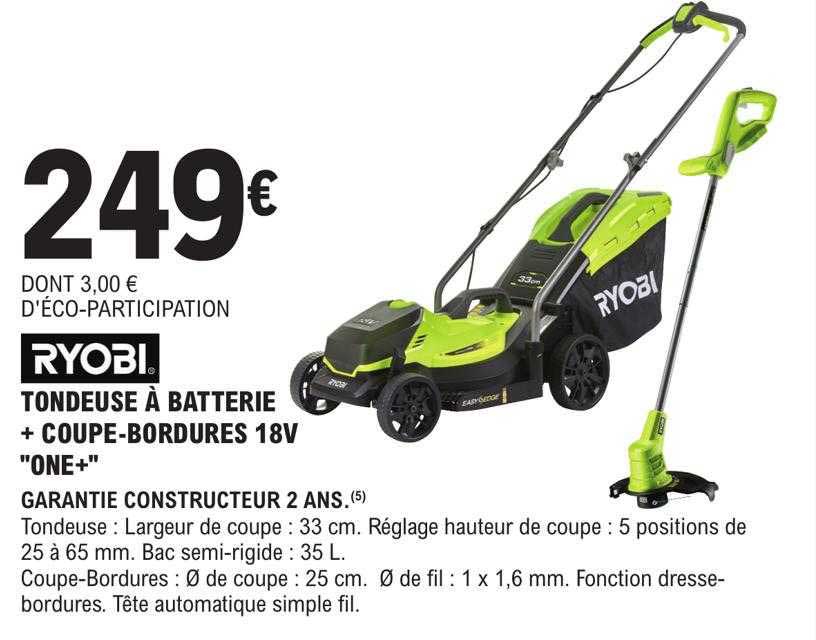 tondeuse à batterie + coupe-bordures 18v "one+" ryobi