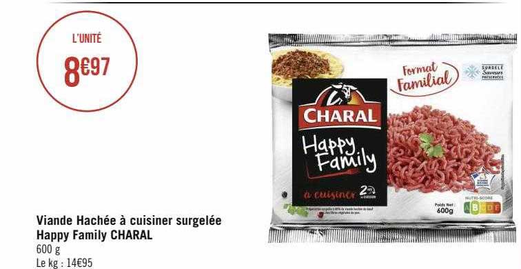 viande hachée à cuisiner surgelée happy family charal