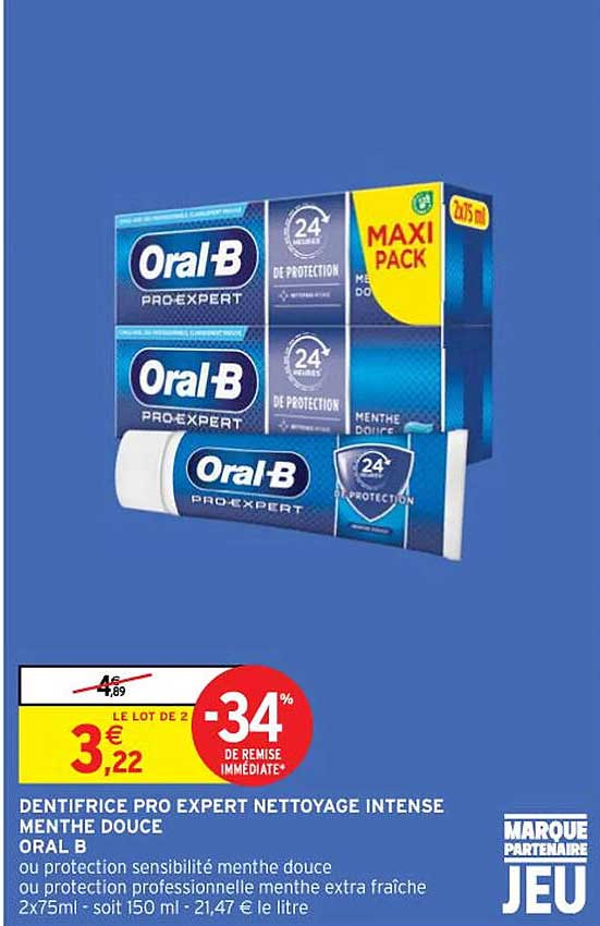 dentifrice pro expert nettoyage intense menthe douce oral b