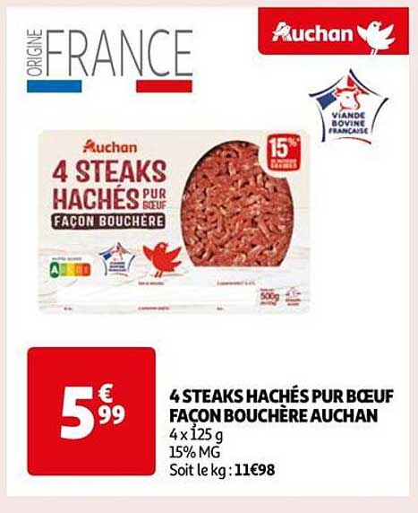 4 steaks hachés pur bœuf façon bouchère auchan