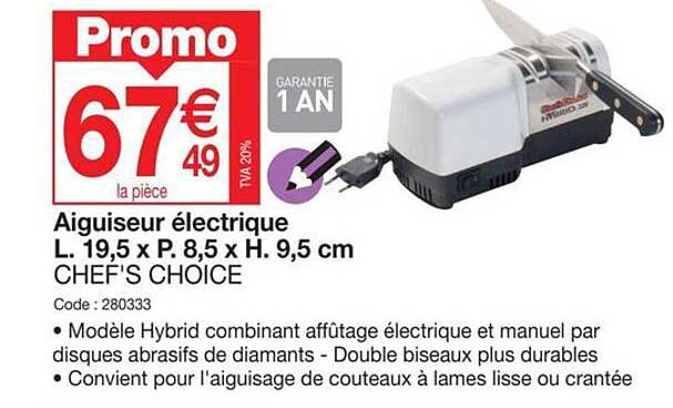 aiguiseur électrique l. 19,5 x p. 8,5 x h. 9,5 cm chef's choice