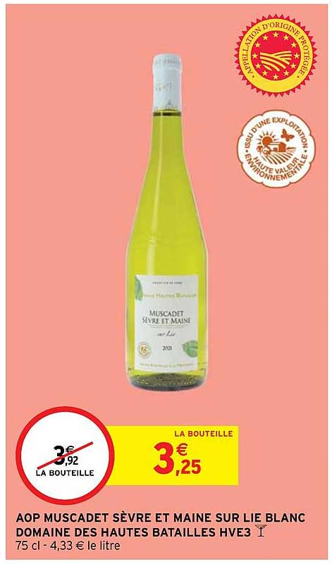aop muscadet sèvre et maine sur lie blanc domaine des hautes batailles hve3