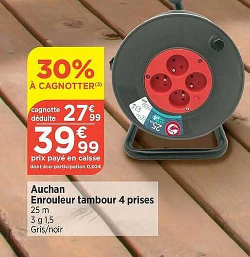 auchan enrouleur tambour 4 prises