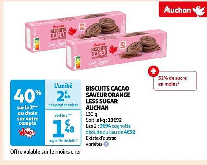 biscuits cacao saveur orange less sugar auchan