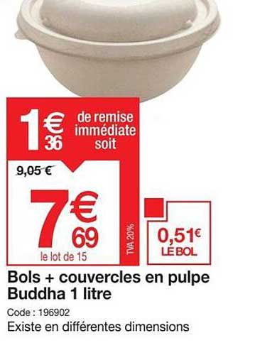 bols + couvercles en pulpe buddha 1 litre