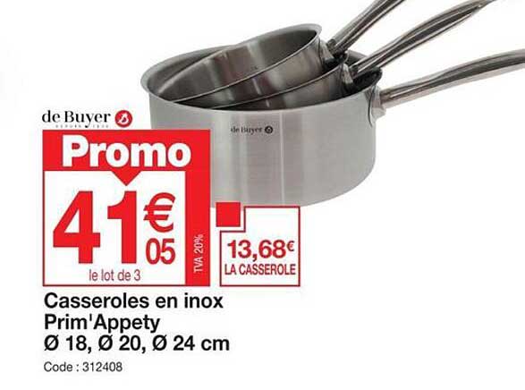 casseroles en inox prim'appety ø 18, ø 20, ø 24 cm