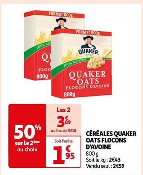 céréales quaker oats flocons d'avoine