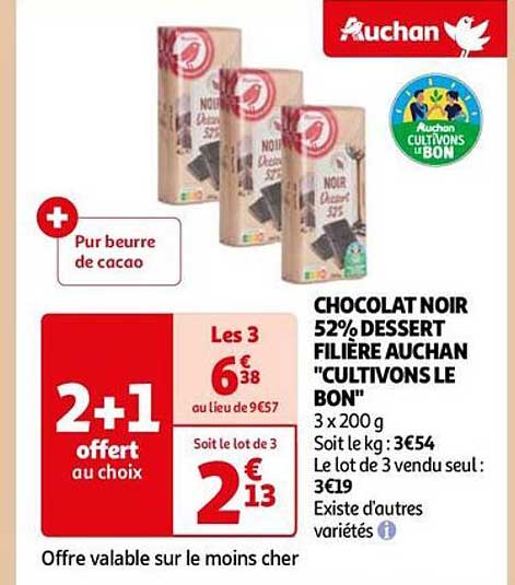 chocolat noir 52% dessert filière auchan "cultivons le bon"