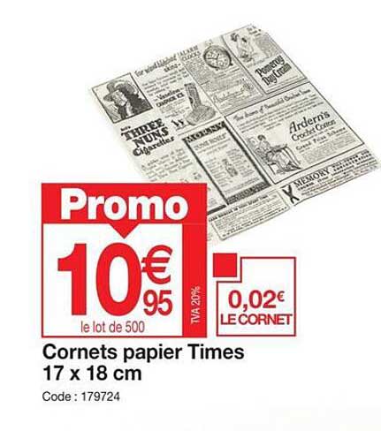 cornets papier times 17 x 18 cm