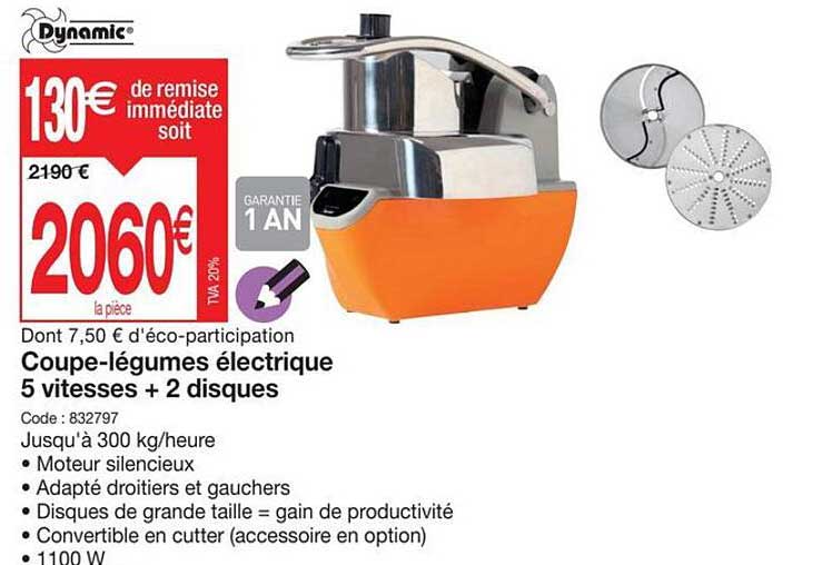 coupe-légumes électrique 5 vitesses + 2 disques dynamic