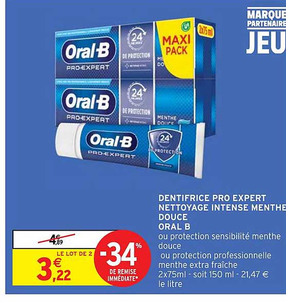 dentifrice pro expert nettoyage intense menthe douce oral b