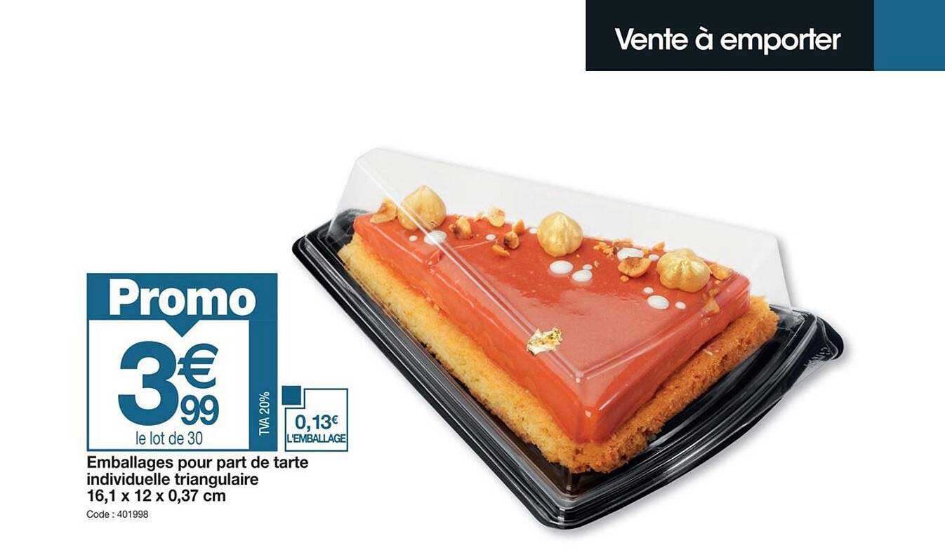 emballages pour part de tarte individuelle triangulaire 16,1 x 12 x 0,37 cm