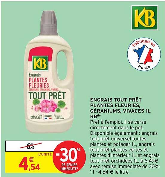 engrais tout prêt plantes fleuries géraniums, vivaces 1l kb