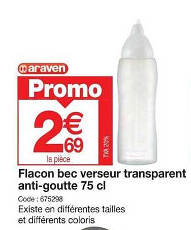 flacon bec verseur transparent anti-goutte 75 cl araven