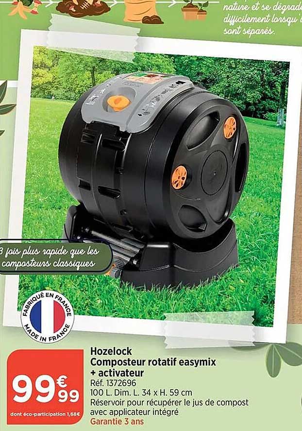 hozelock composteur rotatif easymix + activateur