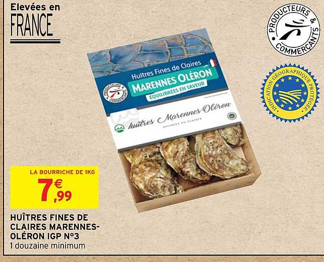 huîtres fines de claires marennes-oléron igp n°3