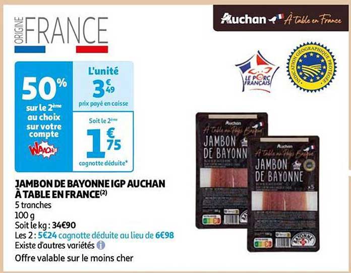 Jambon De Bayonne Igp Auchan à Table En France