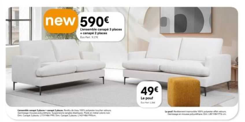 l'ensemble canapé 3 places + canapé 2 places