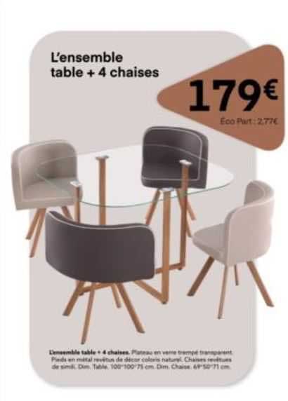 l'ensemble table + 4 chaises