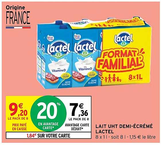 lait uht demi-écrémé lactel