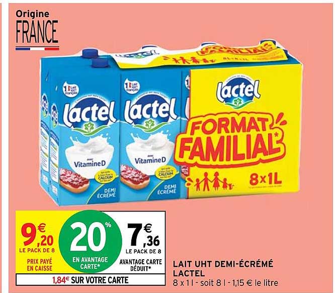 lait uht demi-écrémé lactel