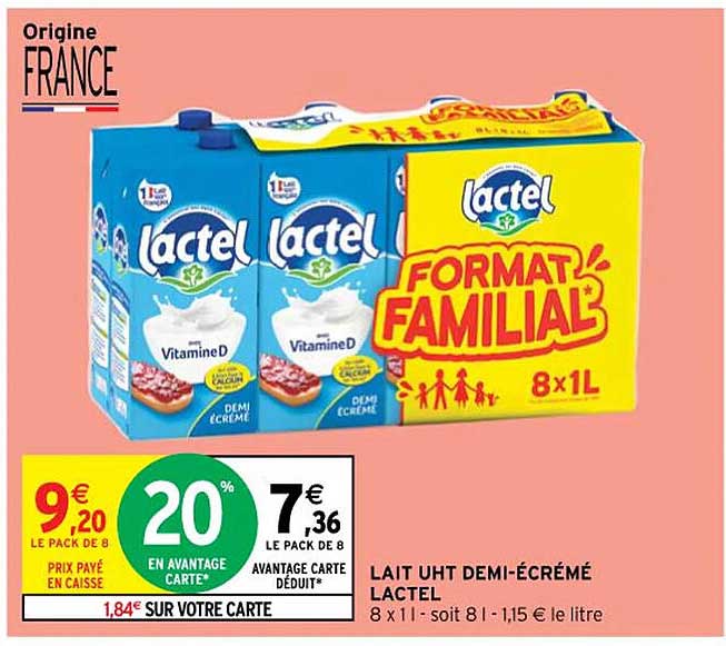lait uht demi-écrémé lactel