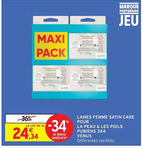 lames femme satin care pour la peau & les poils pubiens 3x4 venus