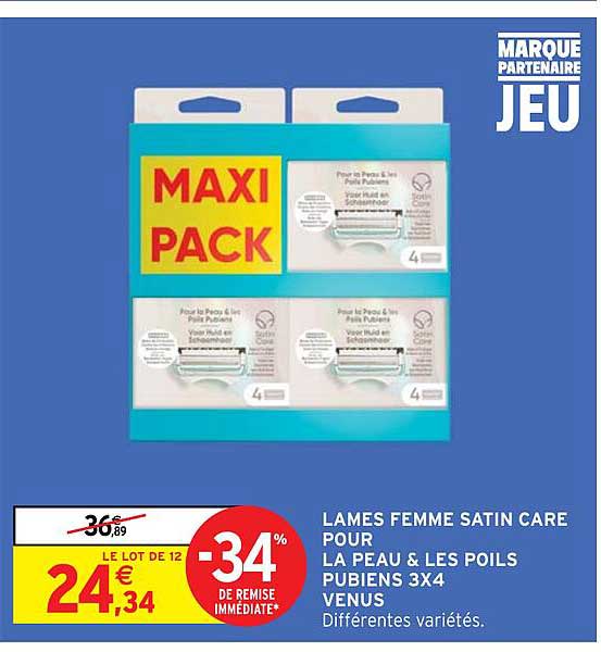 lames femme satin care pour la peau & les poils pubiens 3x4 venus