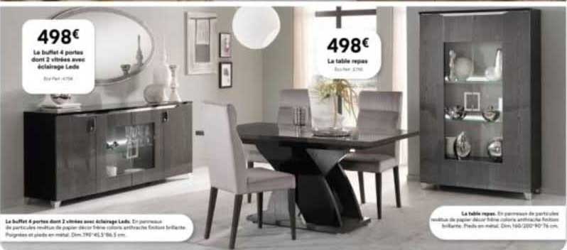 le buffet 4 portes dont 2 vitrées avec éclairage leds, la table repas