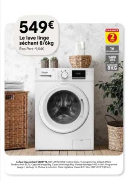 le lave linge séchant 8/6kg
