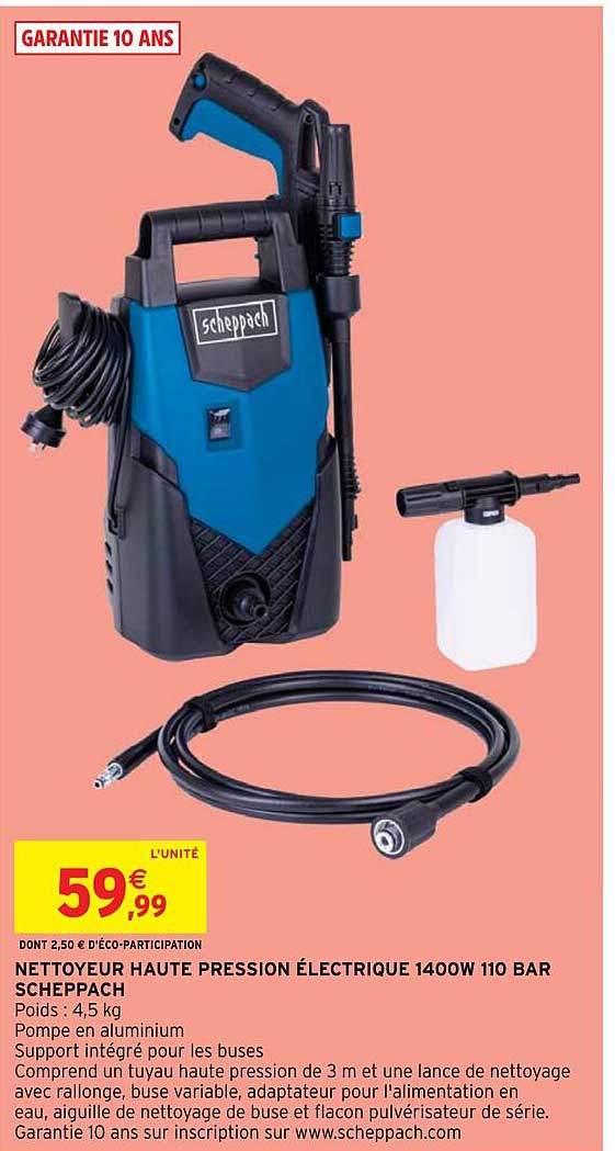 nettoyeur haute precision électrique 1400w 110 bar scheppach