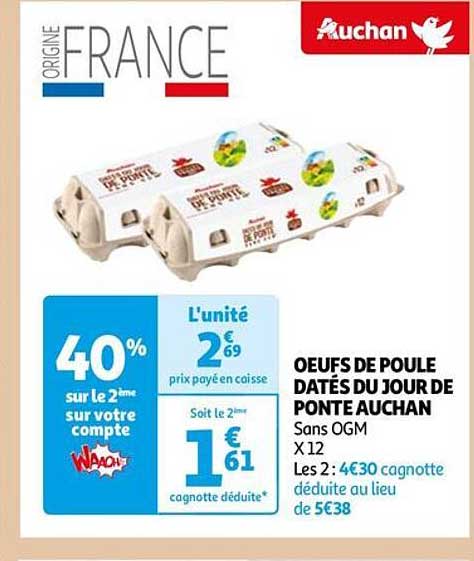 oeufs de poule datés du jour de ponte auchan