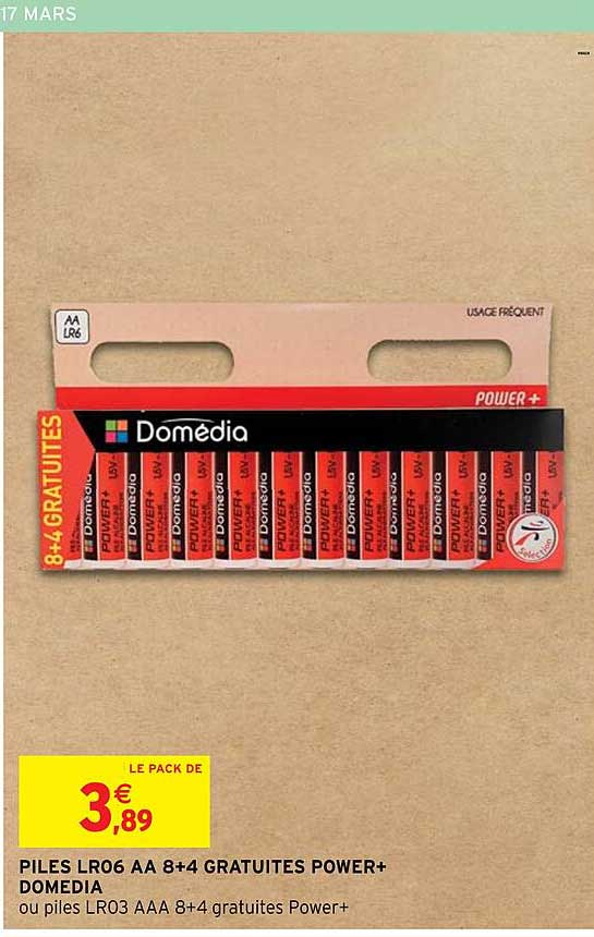 piles lr06 AA 8+4 gratuites power+domedia