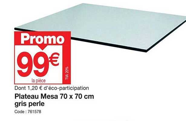 Plateau Mesa 70 X 70 Cm Gris Perle