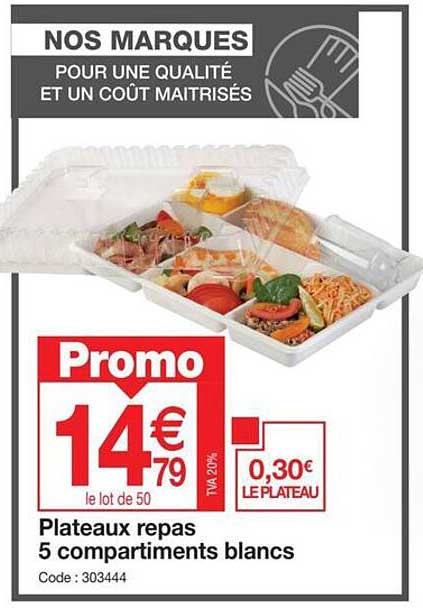 Plateaux Repas 5 Compartiments Blanchs
