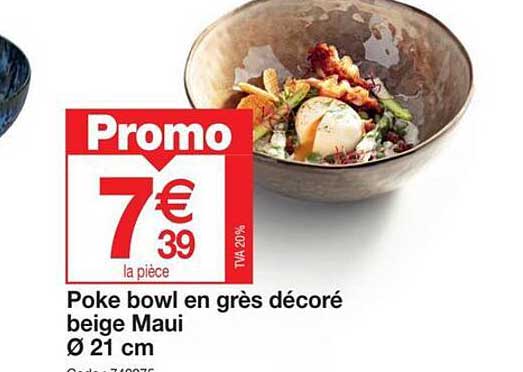 poke bowl en grès décoré beige maui ø 21 cm