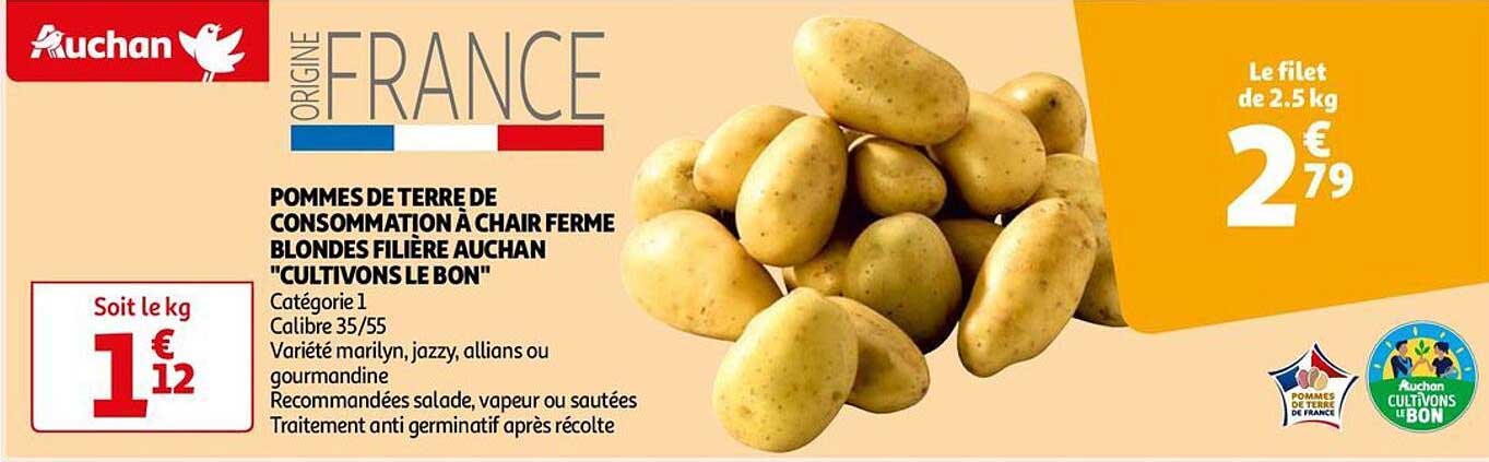 pommes de terre de consommation à chair ferme blondes filière auchan "cultivons le bon"