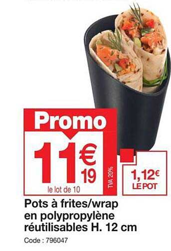 pots à frites/wrap en polypropylène réutilisables h. 12 cm
