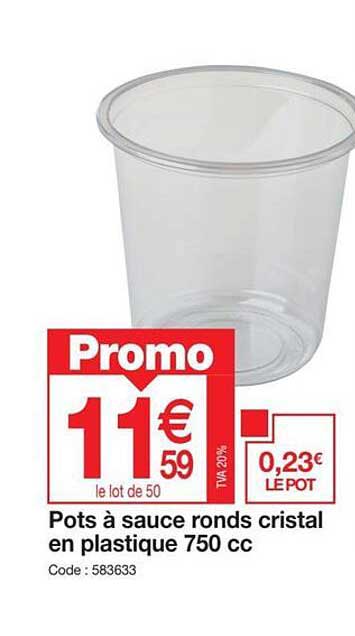 pots à sauce ronds cristial en plastique 750 cc