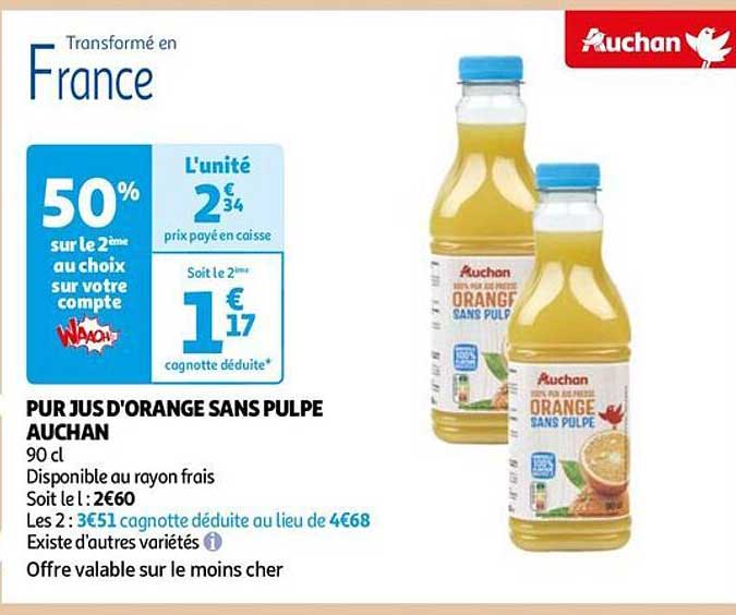 Pur Jus D'orange Sans Pulpe Auchan