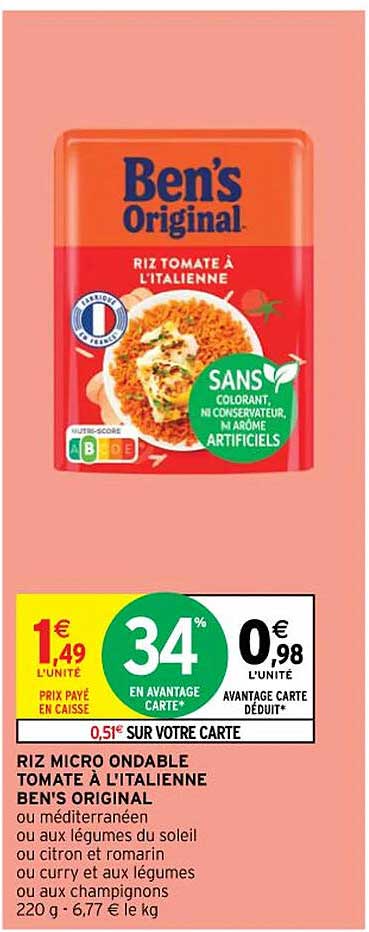 riz micro ondable tomate à l'italienne ben's original