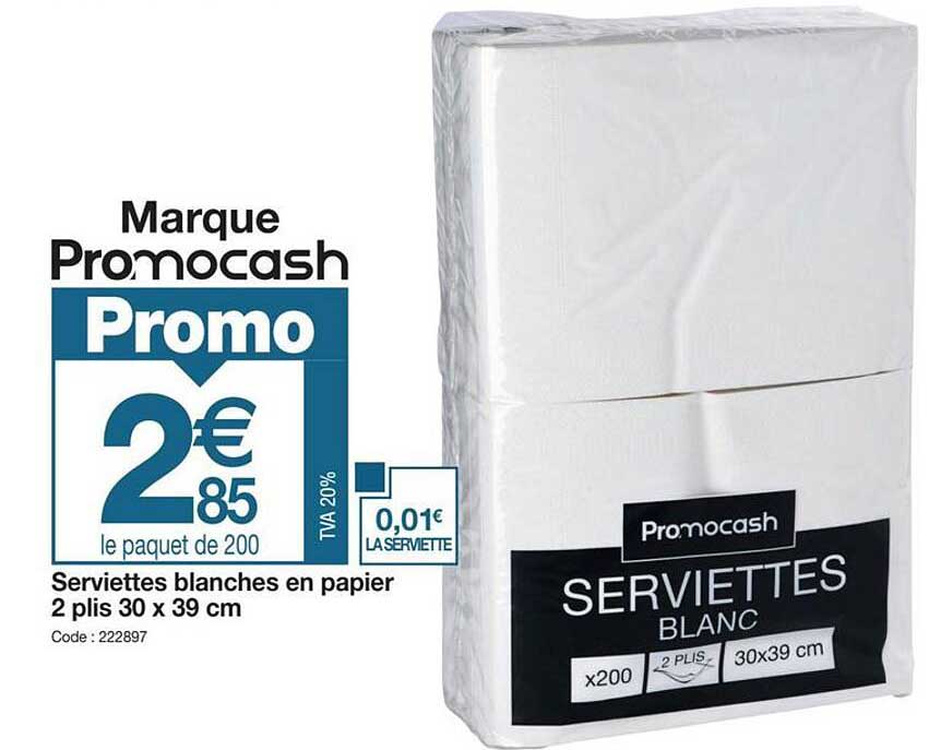 serviettes blanches en papier 2 plis 30 x 39 cm