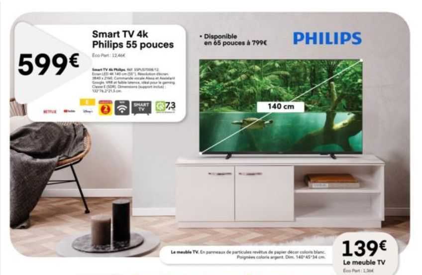 smart tv 4k philips 55 pouces 140 cm