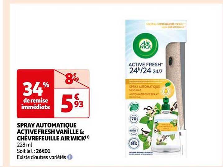 spray automatique active fresh vanille & chèvrefeuille air wick