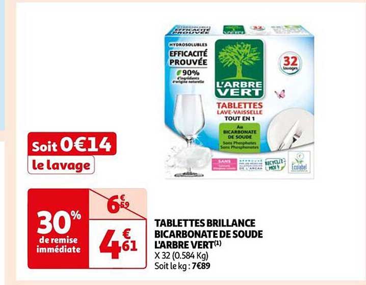tablettes brillance bicarbonate de soude l'arbre vert