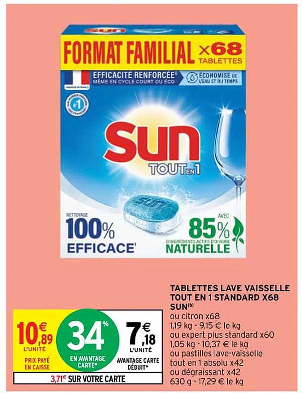 tablettes lave vaisselle tout en 1 standard x 68 sun