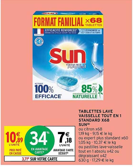 tablettes lave vaisselle tout en 1 standard x 68 sun