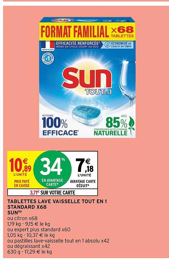 tablettes lave vaisselle tout en 1 standard x68 sun